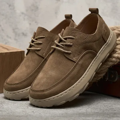 Genuine Cowhide Leather Rubber Sole Retro Casual Shoes